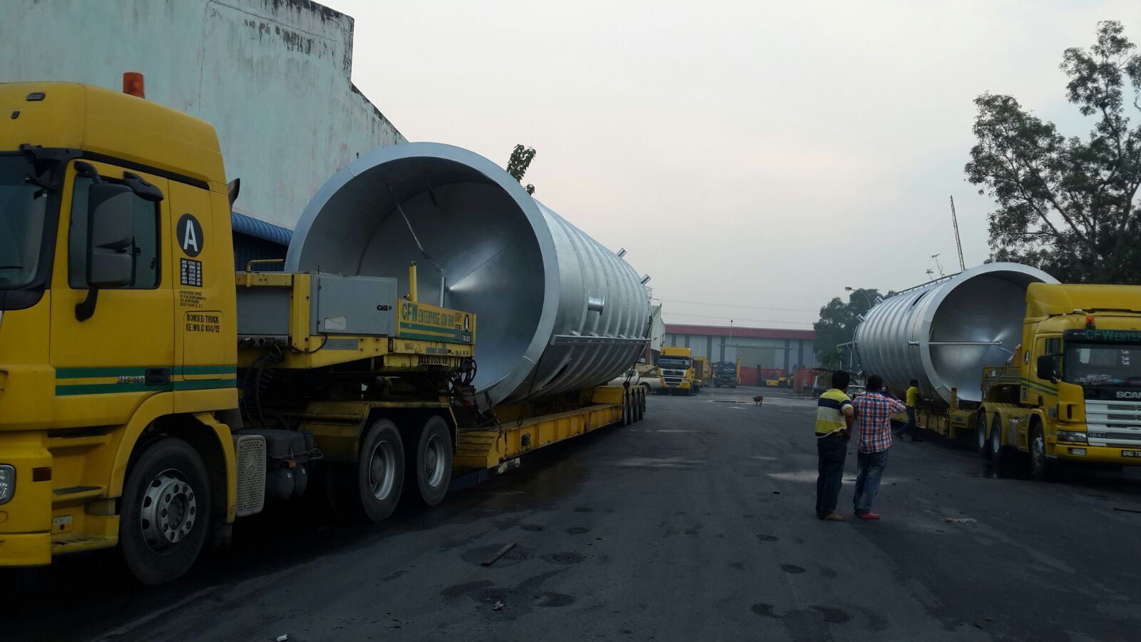 vessel bridge load with chemical vessel on road